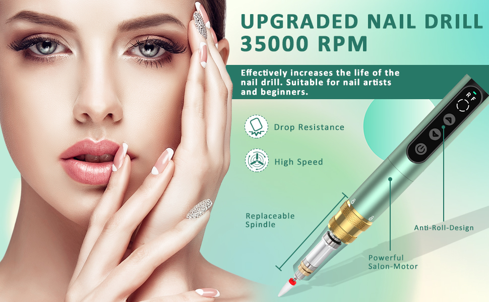 YBLNTEK Cordless Electric Nail Drill, Professional 35000RPM Portable