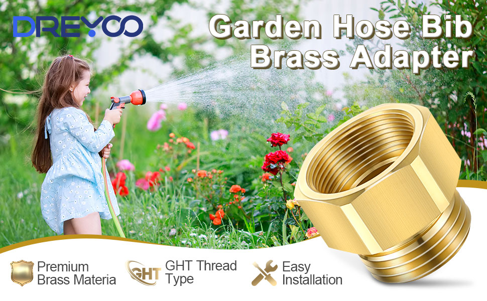 Dreyoo 2 Pack Hose Bib Brass Adapter, 11/16 Inch Fine Thread Female Vacuum Hose Bib