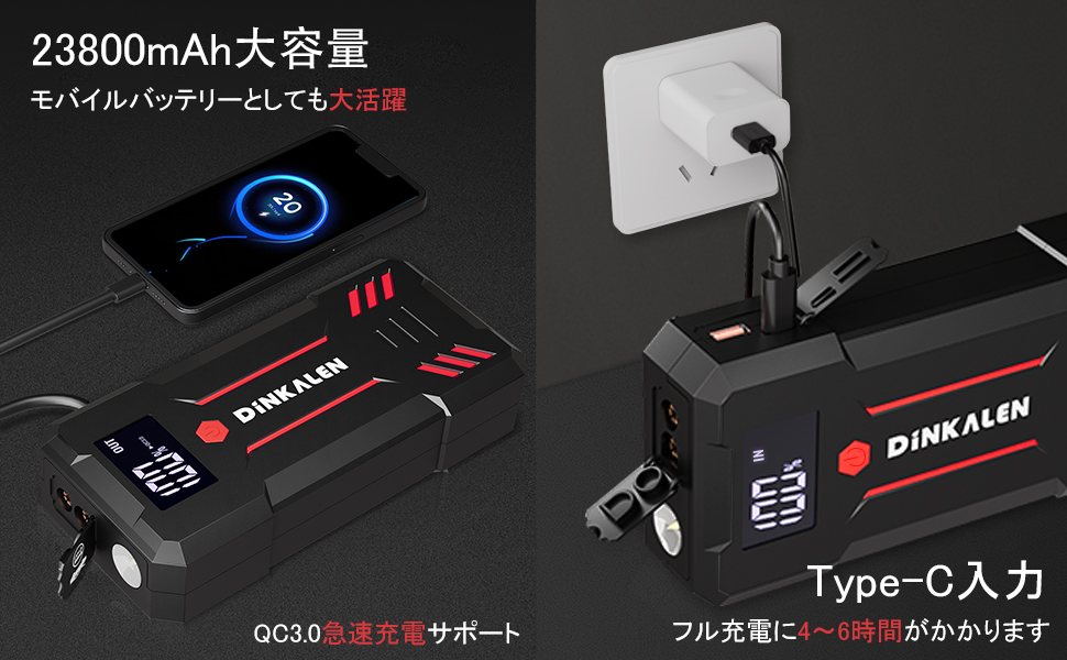 ジャンプスターター 12V バッテリー 23800mAh QC3.0充電 ジャンプスターター 12V バッテリー 23800mAh QC3.0充電 Amazon
