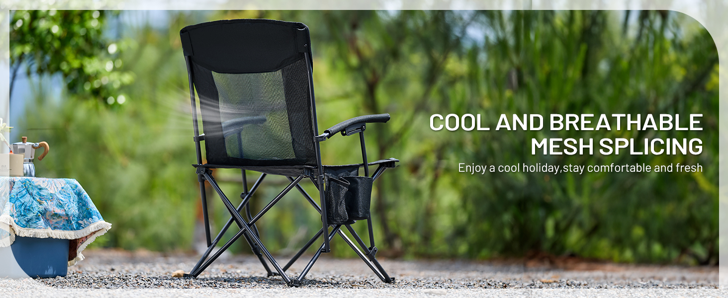 TIMBER RIDGE Folding Camping Chair, Collapsible Armrests Chair With Cup