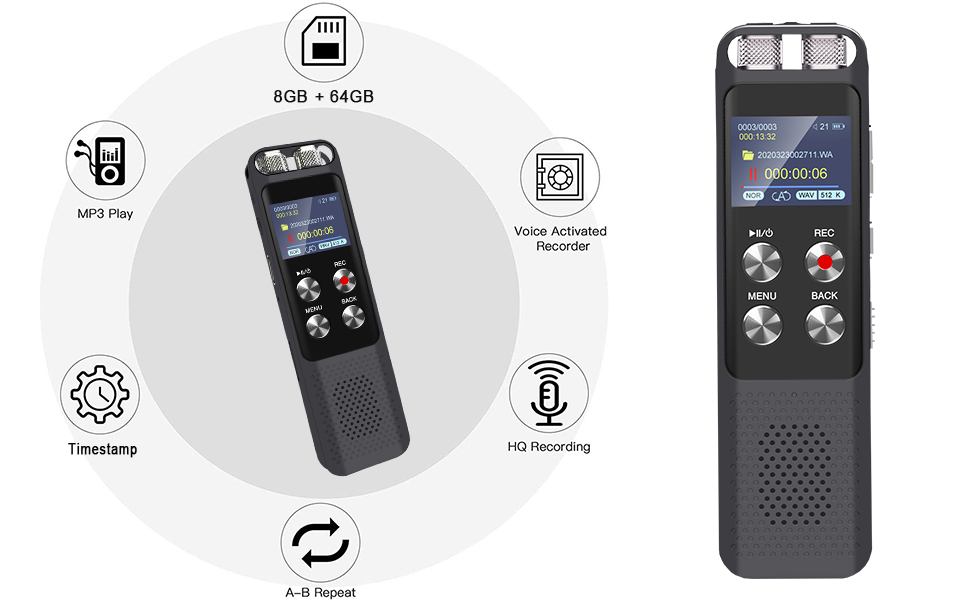 72GB Digital Voice Recorder Digital Recorder with Playback, Password