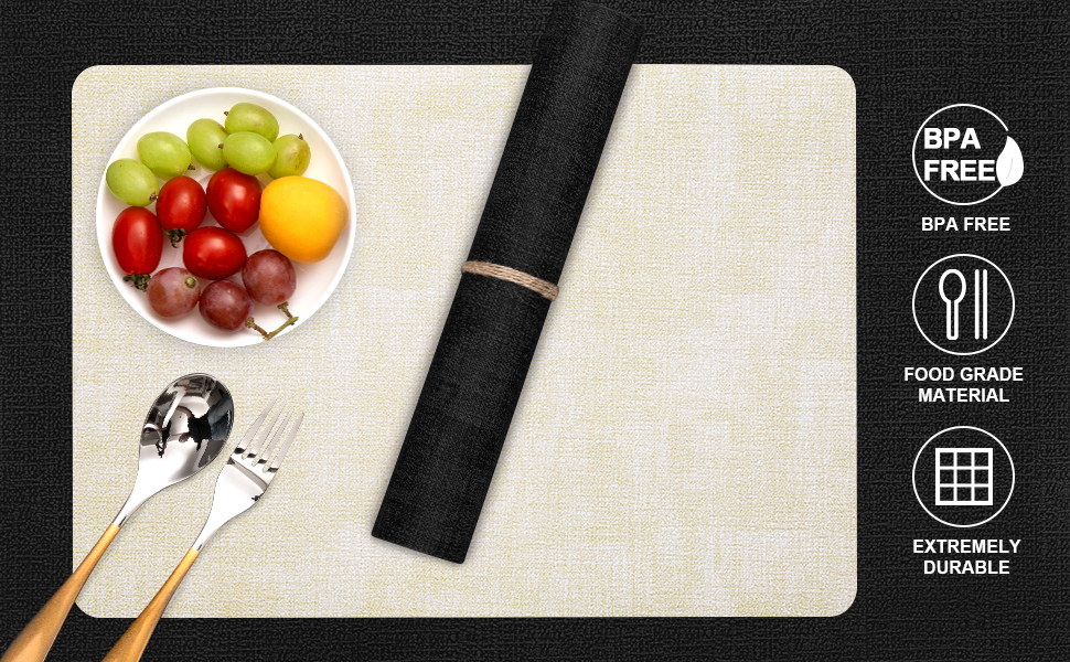 Myir JUN Placemats and Coasters Set of 4, Place Mats Dual Sided Faux