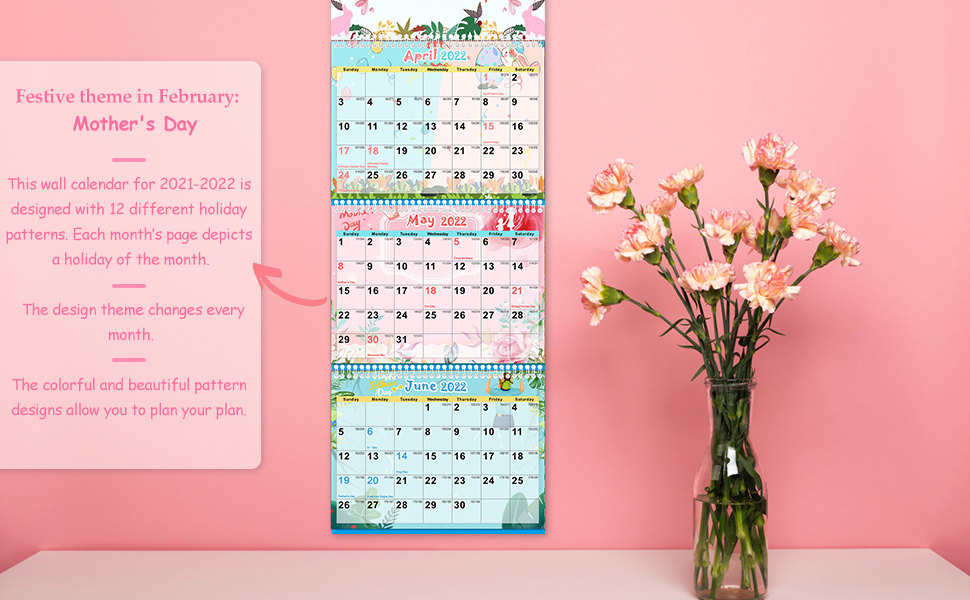 Wall Calendar 20212022 3 Month Display Vertical Wall