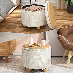 WOLTU POUF POUFF PUFF CONTENITORE BAULE SGABELLO IN TESSUTO Beige 39x33 Cm 12 s
