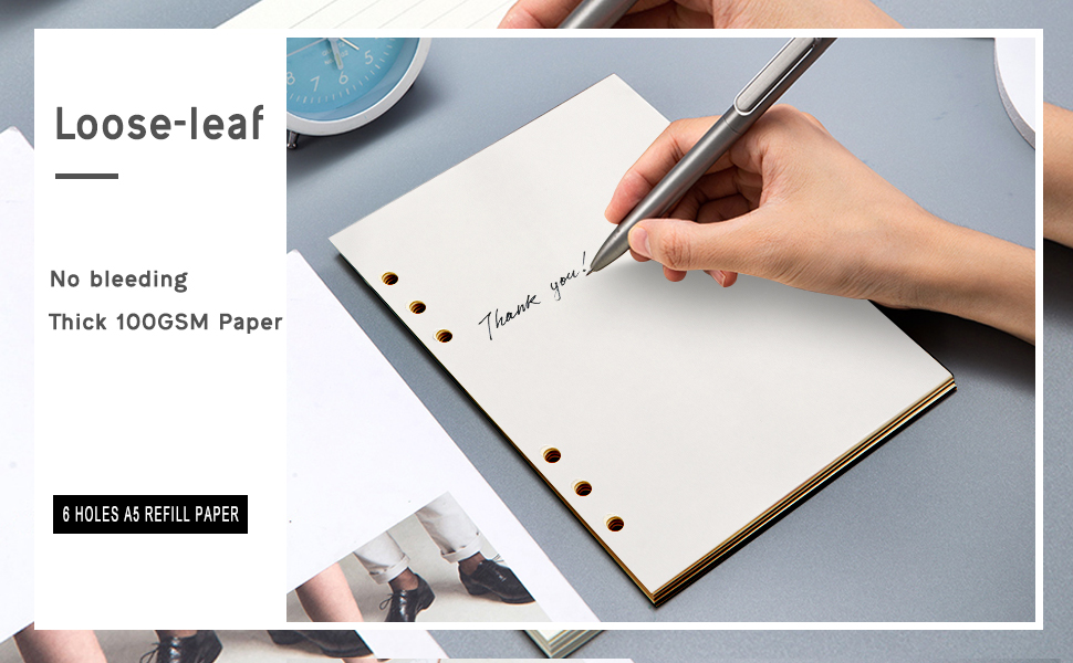 Femolity A5 Refill Paper, 4 Packs 100GSM Thick Refillable Paper 6 Hole