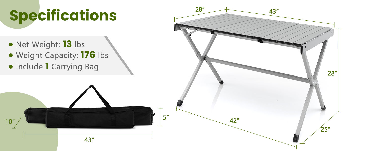 Giantex Folding Camping Table for 68, Portable Roll Up Table with