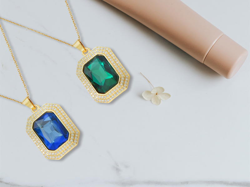 アクセサリー me0729 10000 Amazon.com: KZX Blue Crystal Necklace for Women Emerald-Cut