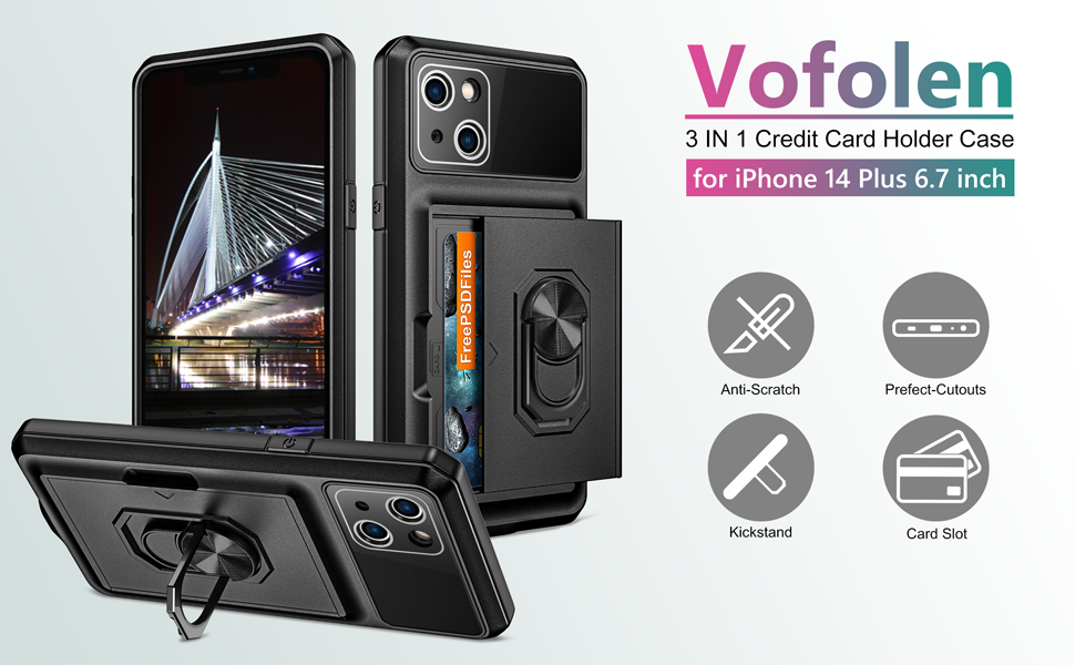 Vofolen for iPhone 14 Plus Wallet Case Credit Card Holder