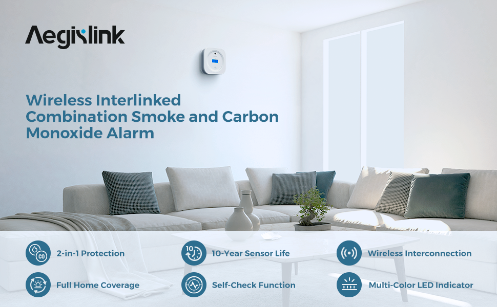Smoke & Carbon Monoxide Alarm with Digital LCD Display, AEGISLINK