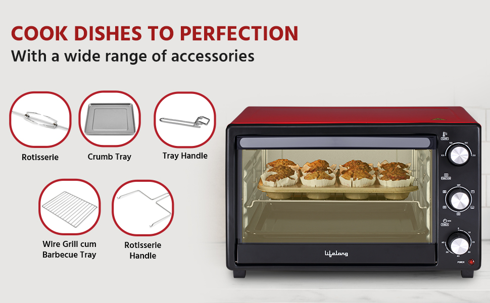 Buy Lifelong OTG 27L Oven Toaster Griller with Rotisserie for Kitchen