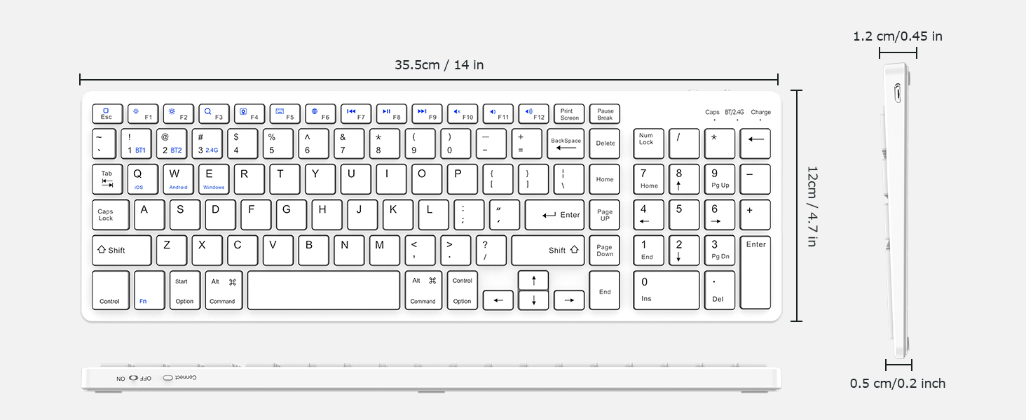 Wireless Keyboard, Bluetooth Keyboard with Number Pad, 2.4G