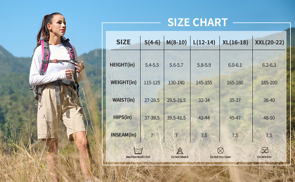 Women's summer active shorts size chart