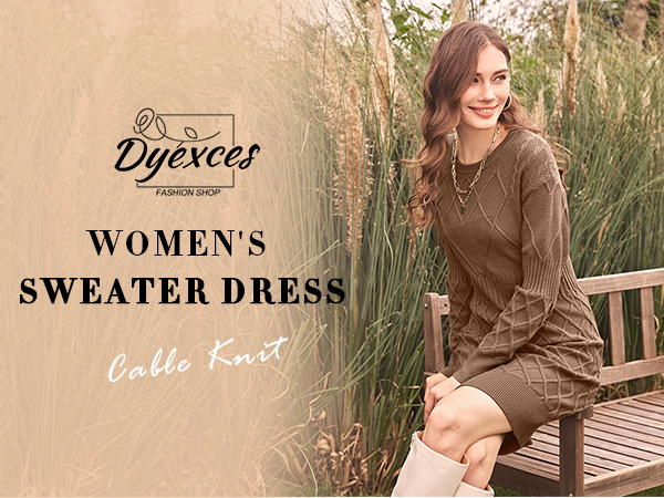 Dyexces Womens Sweater Dress Long Sleeve Crewneck Diamond