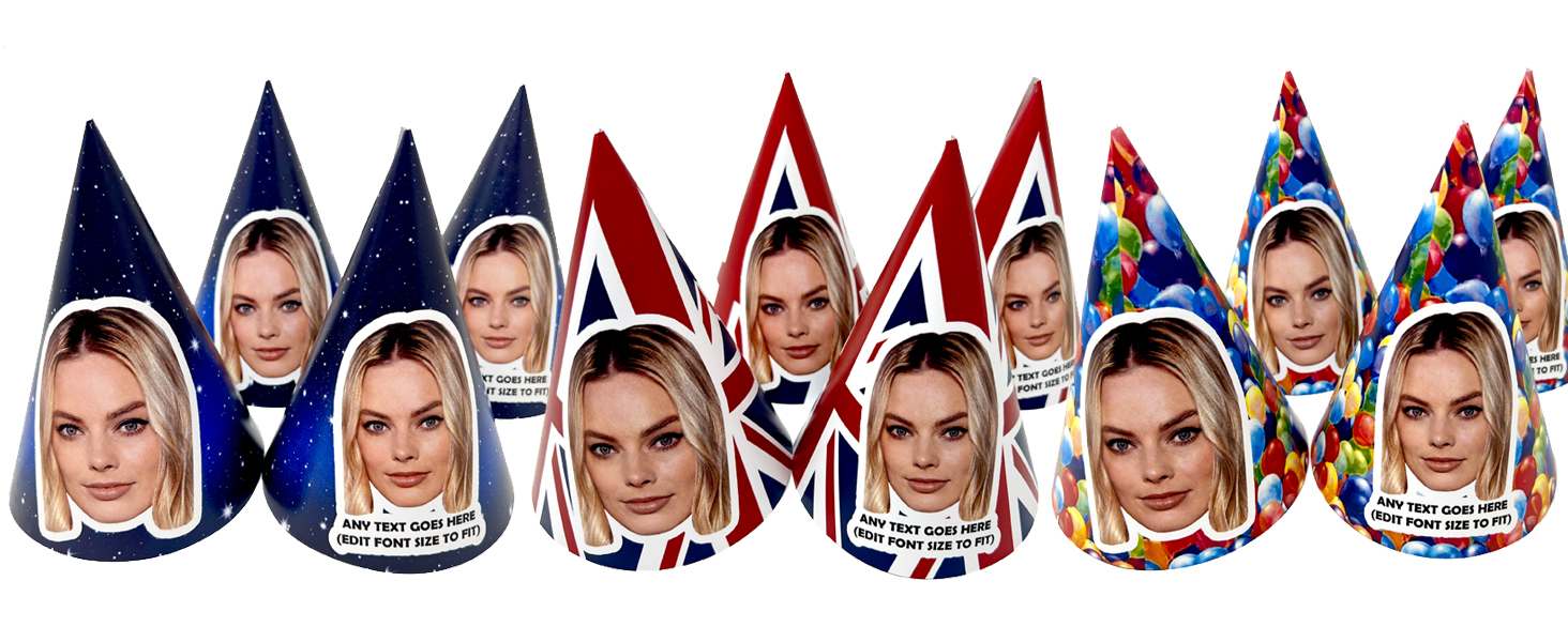 Personalised Party Hats With Face Photo and Text of your choice