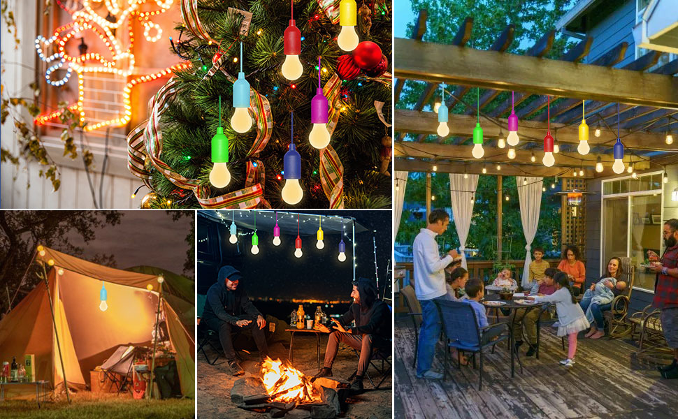 6 Pack LED Pull Cord Light Bulb, Battery Operated, Portable Hanging