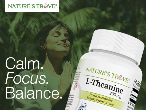 Natures Trove L-Theanine 200Mg Calm Focus Balance Supports Relaxation & Sleep Quality Plant based
