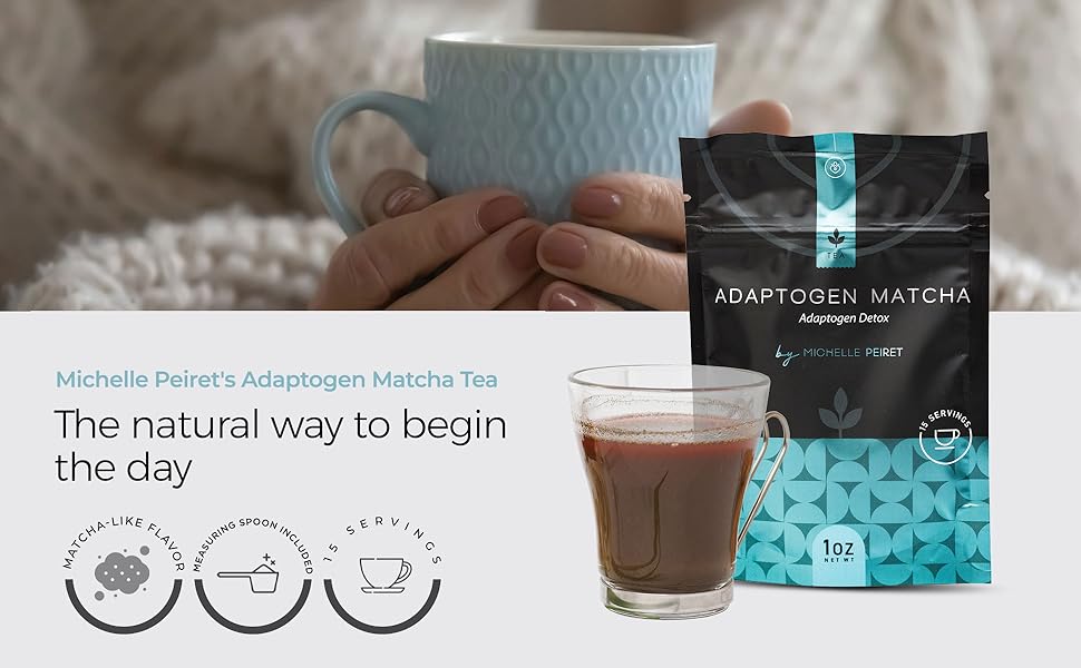 33b5f887-98a3-496e-9c8e-95db82b9a304.__CR0,0,1940,1200_PT0_SX970_V1___ Michelle Peiret Adaptogen Ceremonial Grade Matcha Tea with Ashwagandha & Ginger Root, Perfect Coffee Substitute, Premium Blend, 15 Servings