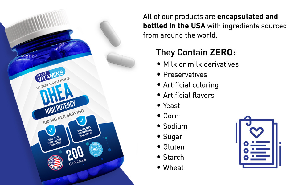 We Like Vitamins DHEA 100mg 200 Capsules 200 Day Supply