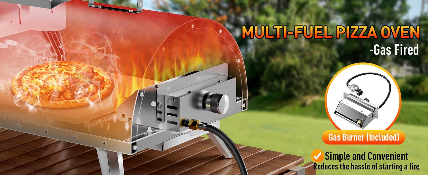 The pizza oven can also be ignited with gas.