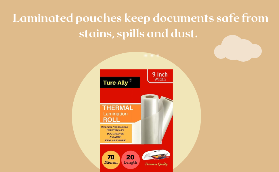 TrueAlly Thermal Lamination Sheet roll 9 inch x 20 mtrs, 70 microns