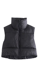 SeeLuNa Women's Cropped Puffer Vest Zip Up Lightweight Padded Gilet Stand Collar Sleeveless Jacket