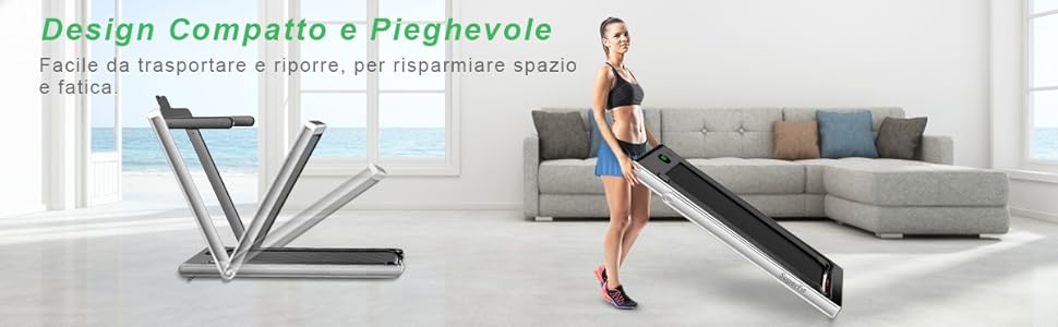 COSTWAY Tapis Roulant Elettrico Pieghevole Salvaspazio, Tapis Roulant Velocità Regolabile 1-12 Km/h, Con Altoparlante, Bluetooth, Telecomando E Schermo LED, Portata 120 Kg (Verde) 14 4