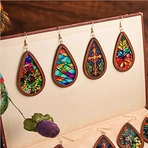 wooden teardrop earrings for women