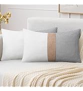 Adabana Stripe Pillow Covers 12x20 Set of 2 Square Patchwork Linen Decorative Lumbar Throw Pillow...