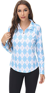 women long sleeve golf polo shirt moisture wicking sports top