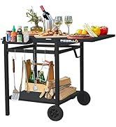 PIZZELLO Outdoor Grill Cart Movable Pizza Oven Table Stand Double-Shelf Trolley Dining Cart Folda...