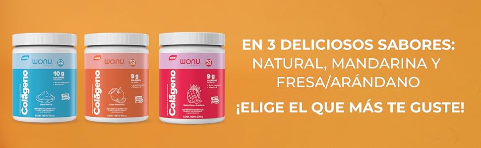 WONU, Colágeno, Natural, Mandarina, Fresa Arándano, Piel, Juventud, Elasticidad, Firmeza