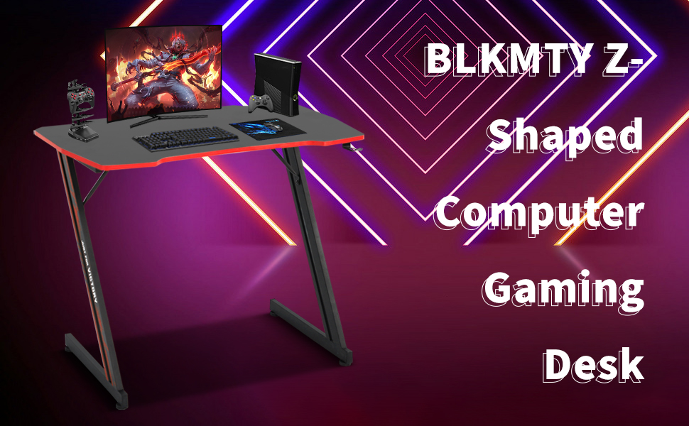 BLKMTY 39" Gaming Table Z Shaped Gaming Desk Large Home