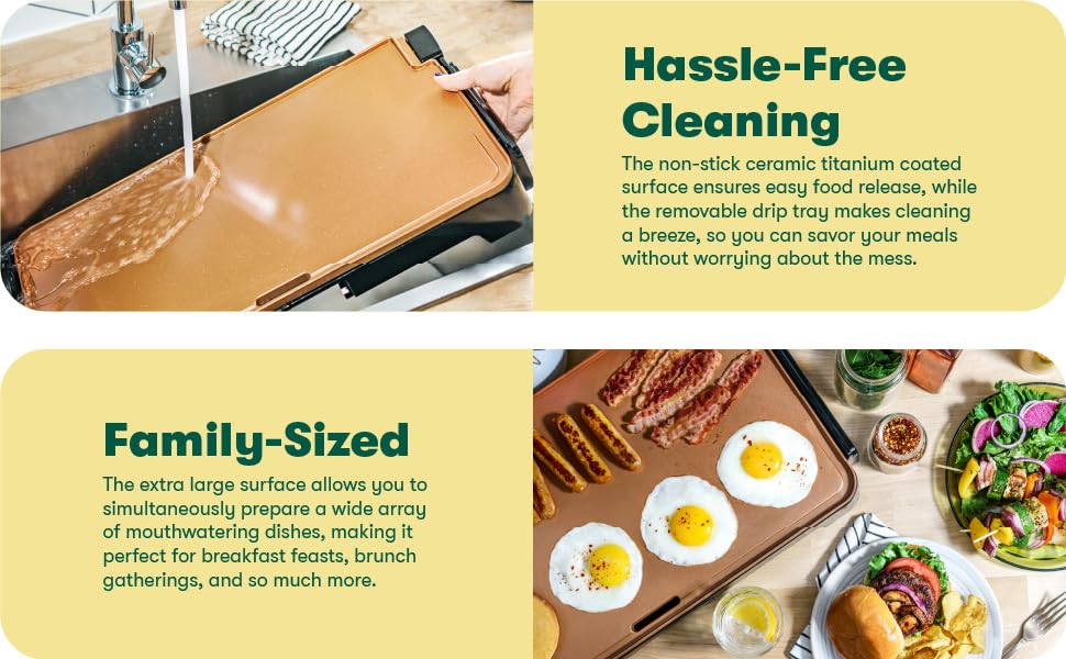 BELLA XL Electric Ceramic Titanium Griddle, Make 15 Eggs At Once