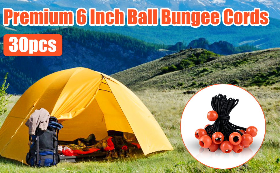 30Pcs Ball Bungee Cords 6 inch Reusable Tarp Bungees Canopy Tie Down