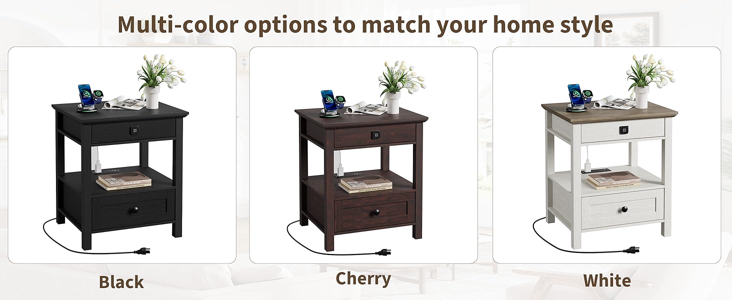bedroom side table with charging station