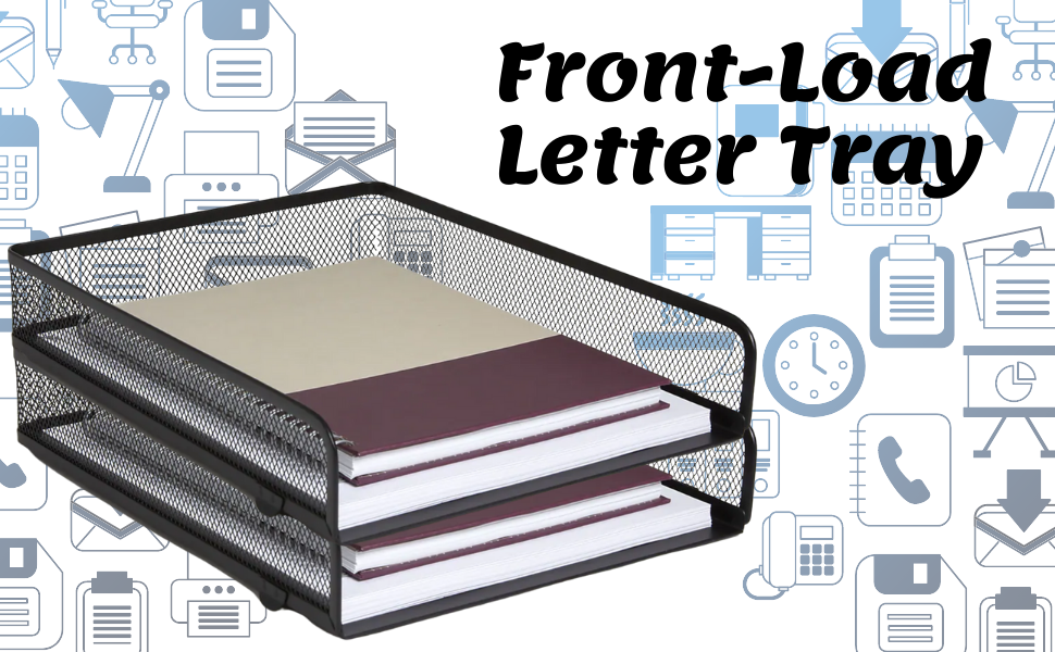 1InTheOffice Stackable Letter Tray, Matte Black Wire Mesh