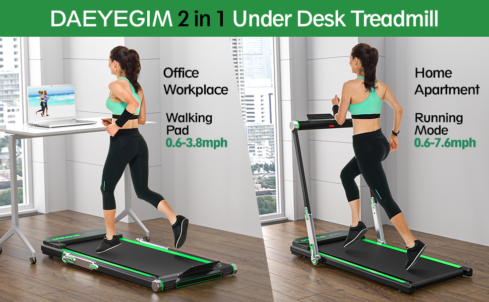 DAEYEGIM 2 in 1 Under Desk Treadmill 2.5HP Folding