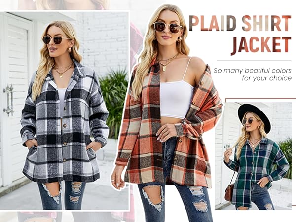 Amazon.com: Yeokou Women's Fall Color Block Plaid Flannel