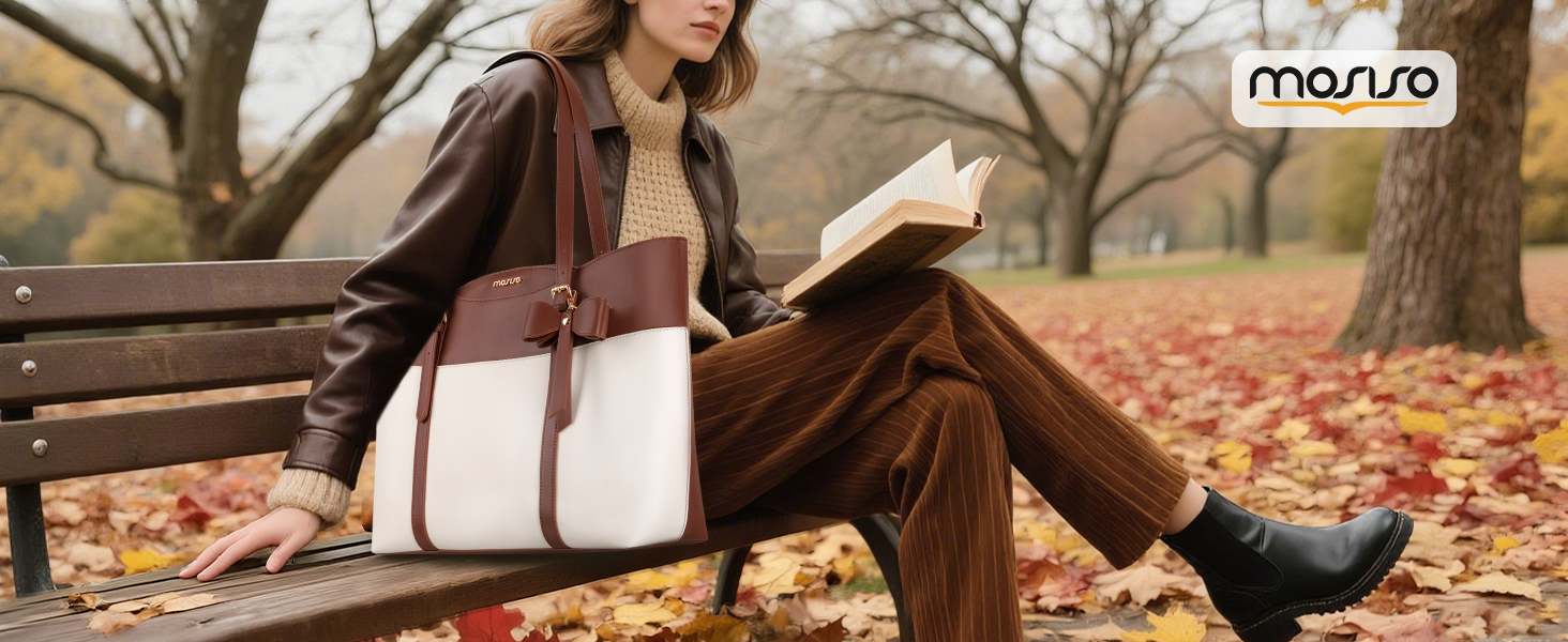 15.6 inch PU Leather Tote Bag for Women