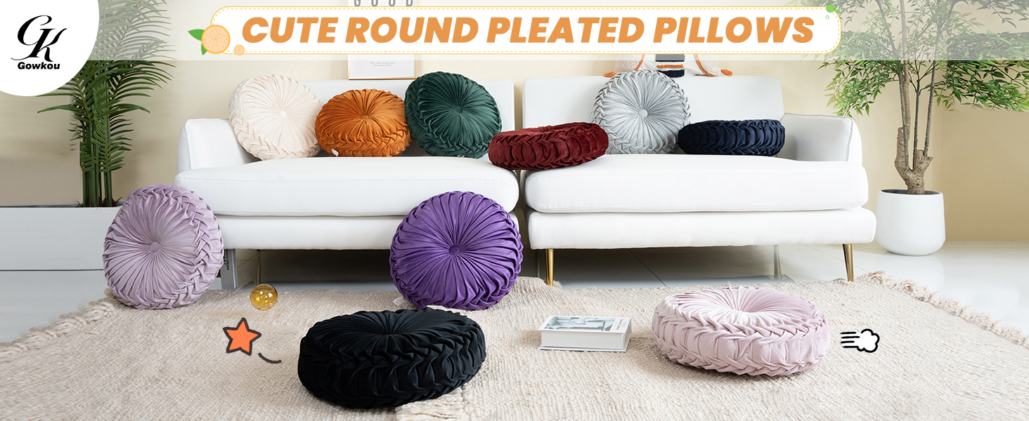 Gowkou Round Throw Pillow 15.7inch Soft Round Floor Pillow Handmade Pleats Round