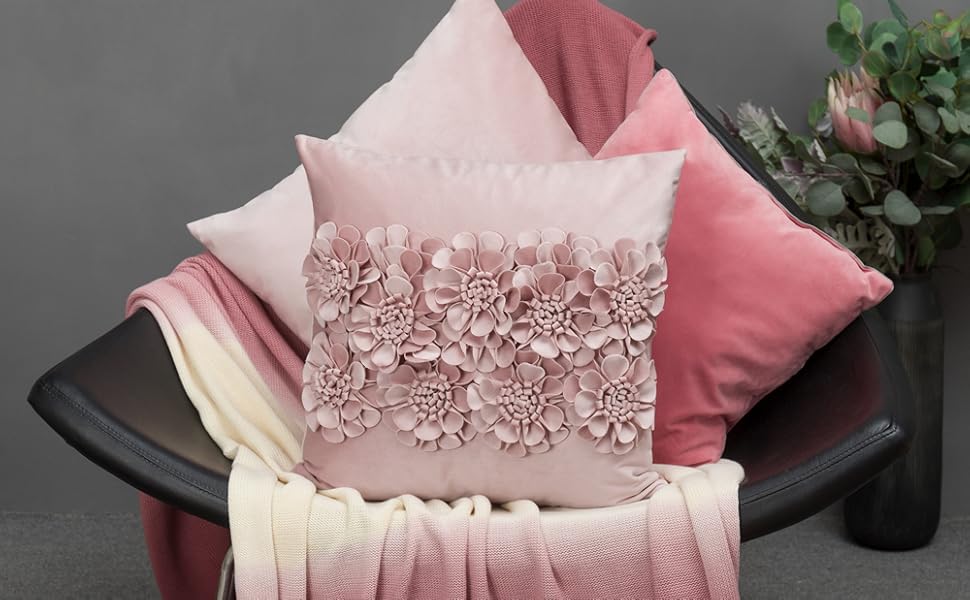 flower pillow covers velvet aesthetic 3d floral pink blush mauve for living room office chair bed
