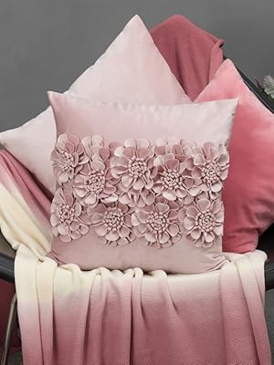 flower pillow covers velvet aesthetic 3d floral pink blush mauve for living room office chair bed