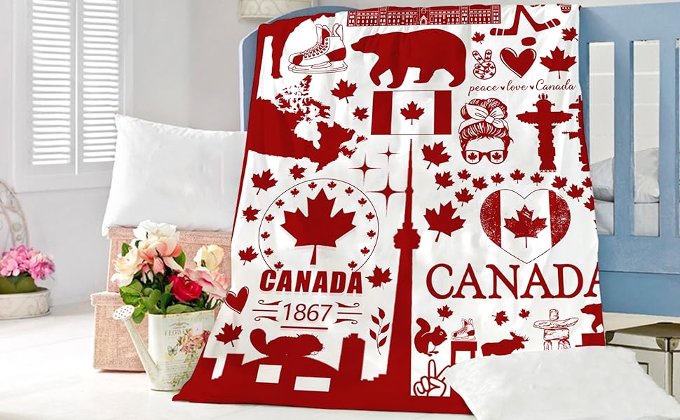 Canadian Gifts, 50x60 Inch Canada Blanket Cozy Throw Blankets Canada