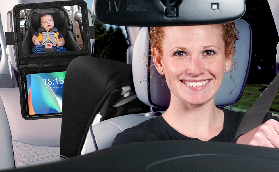 Brislut Baby Car Mirror with Tablet Holder, Road Trip Essentials for