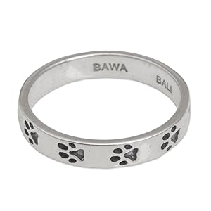 NOVICA,Silver,Band,Ring,Dog Prints,Jewelry,Band,Gift,For Women,Metal,Grey,Animal Theme,Handmade,Art