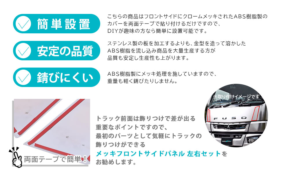 17 スーパーグレート メッキ フロント サイド パネル 左右セット 社外品 メッキ フロント サイドパネル 左右セット 三菱ふそう 17