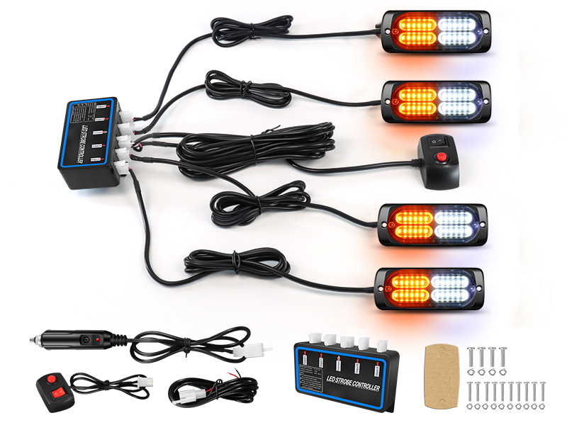 Dinfu 4 x 24 Led Warnlicht frontblitzer Orange + weißes 12v/24v led blitzer  LED Warnleuchte mit 18 Blinkende Stroboskop-Modi IP67 Blitzleuchte  Lichtleiste für Auto Pkw Truck Traktor KFZ LKW (4 PCS) 