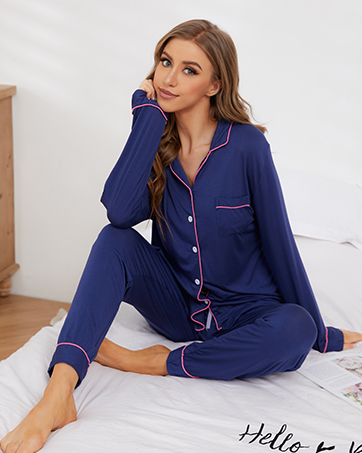 SWOMOG Women Pyjamas Sets Soft Long Sleeve Button Down Sleepwear Warm Pjs Set Loungewear 10 women's pajama set