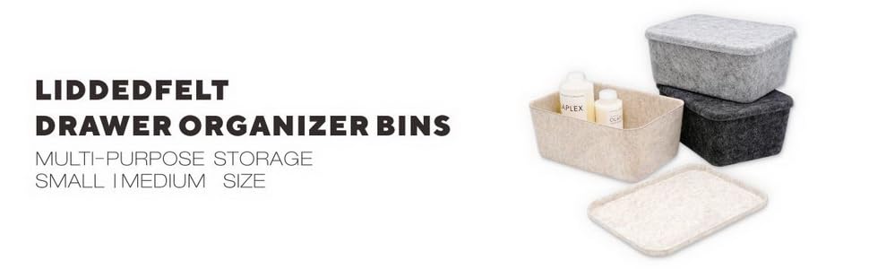 Welaxy Lidded drawer organizer bins desktop storage box with lid for junk makeup stationery