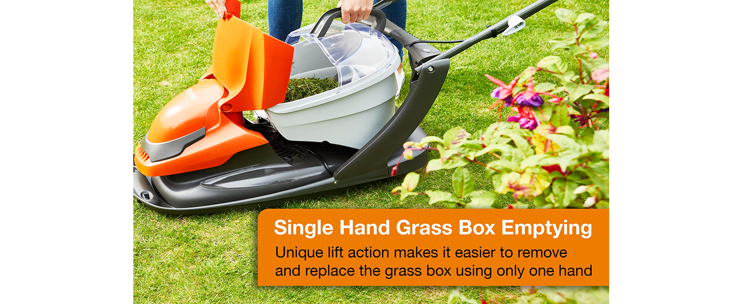 Easy to empty grass box, top loading makes it quick and easy to remove with no spilling